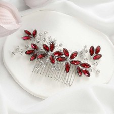 CASDRE Red Burgundy Crystal Bride Wedding Hair Comb Hair Pieces for Women