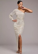 Dress Champagne Sequin One Shoulder Maxi Dress by Kaleidoscope Size 16 RRP £149