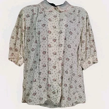 Vintage Cottagecore Peasant Blouse Sz 8 Floral Peter Pan Collar Laura Ingalls