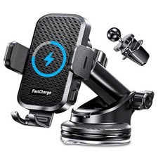 Wireless Car Charger with Phone Holder Mount, 15W Fast Charging Auto Clamping