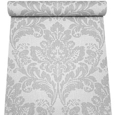 Grey Floral Damask Wallpaper Silver Metallic Shimmer Thick Textured Feature Wall