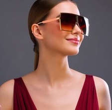 Women Fashion Sunglasses Brown Lens Gold Oversized Big Huge XXL Square Design