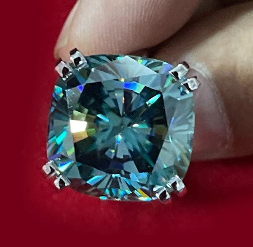 11.52 Ct Vvs1 Blue Cushion Cut Moissanite Wedding Ring Sterling Silver Size 7.5