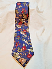 Eddie Bauer Men's Navy Blue Floral Neck Tie 100% Silk 57" Made In USA.