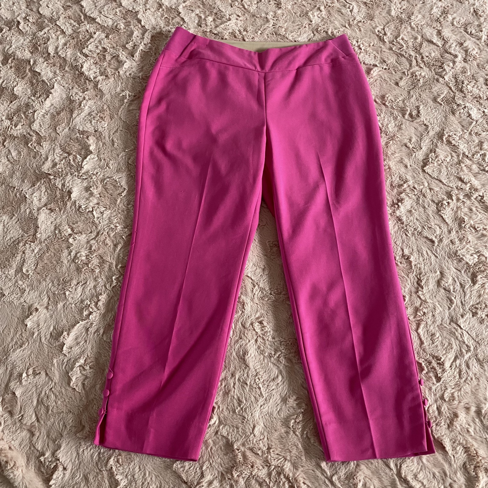 Investments Womens Petites 12P Pink Pull-on Capris Pants Buttons Accent