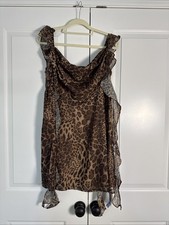 Cider Cider Brown Leopard Print Mesh Ruffle Top/ Mini Dress Size XL NWT 0216