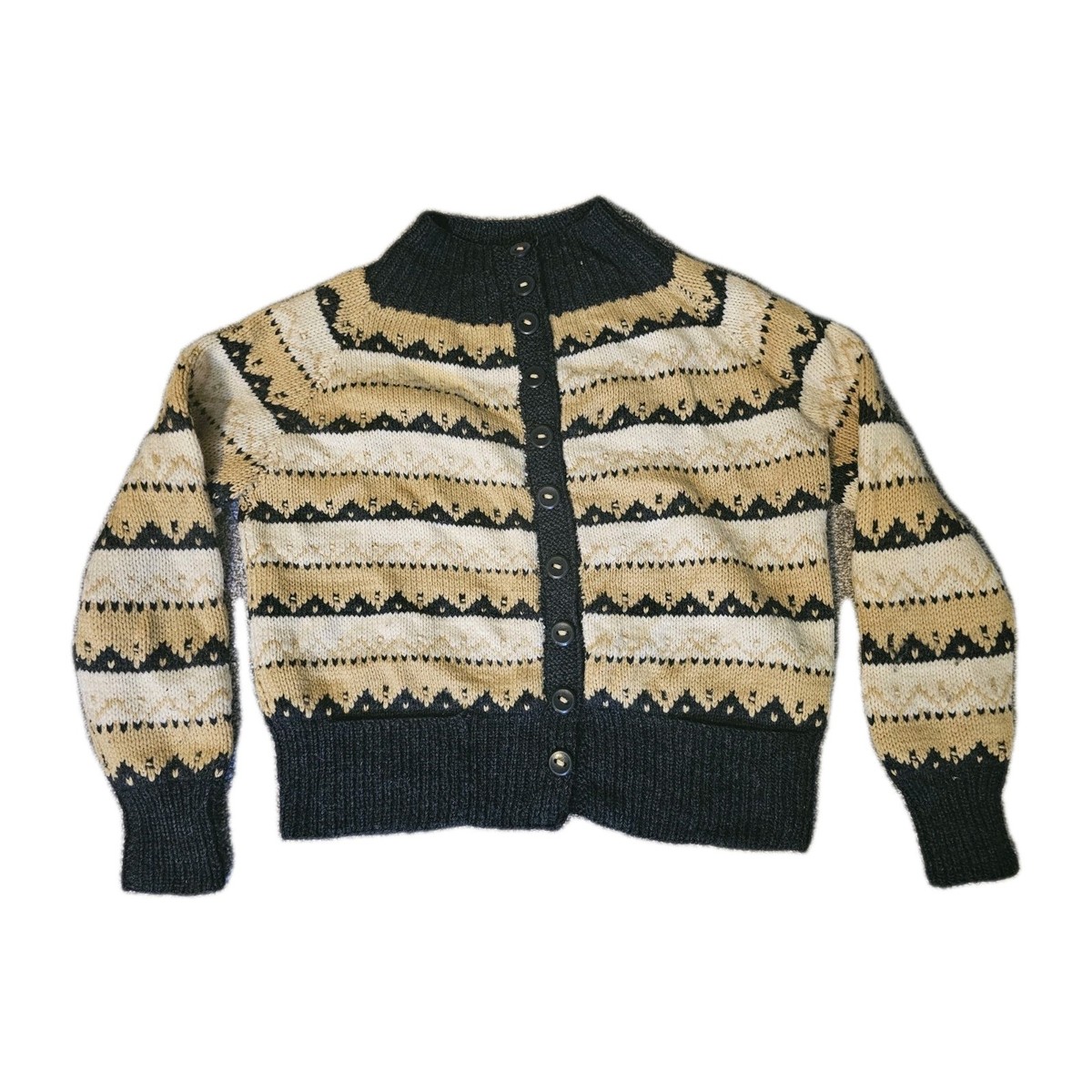 洋楽 KNIT WIT - DA KROW Vintage Norwegian Hand Knit Wool Cardigan Fair Isle William