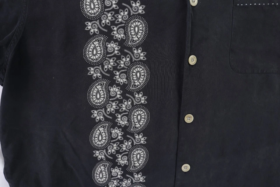 Nat Nast US Men’s Large 100% Silk Luxury Button Up Hawaiian Bowling Shirt Black - Image 3 of 4