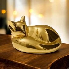 VTG Style Gold Brass-Look Sleeping Cat Figurine 7.5” Haeger Jaru Regency Decor