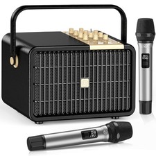 Wireless Voice Amplifier Professional Karaoke Machine with 2 UHF Microphones ...