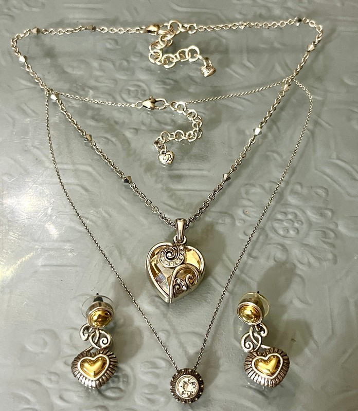 Brighton Jewelry Lot 2 Necklaces & 1 Pair Earrings Silver and Gold Tone