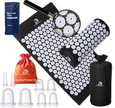 Wellness Bundle: Acupressure Mat & Pillow Set with Hot/Cold Gel Pack + Silico...