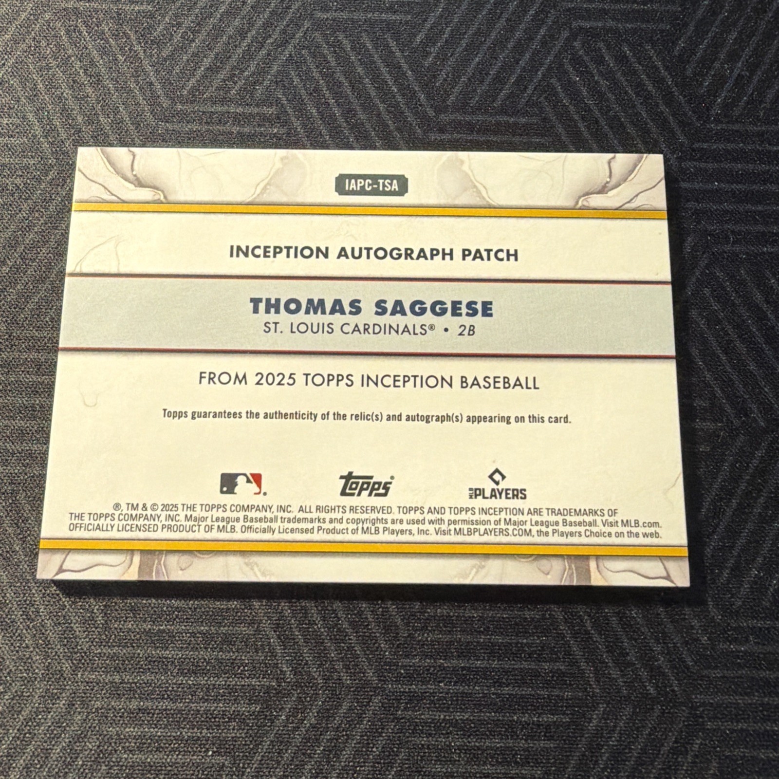 NEW ⚾️ 2025 Topps Inception THOMAS SAGGESE AUTO PATCH RC SN /99 Rookie view 6