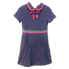 GUCCI Short Sleeve Fleece Dress 110cm Sherry Ribbon Regular 6 Used