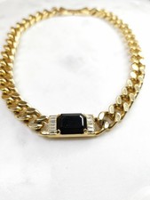 Swarovski SAL Signed Curb Link Collar Necklace with Black and Clear Crystals
