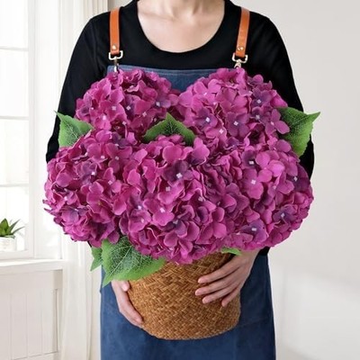 Lifelike Fake Hydrangea Flowers, 5Pcs 20Inch Silk Stems, Home Decor, Green