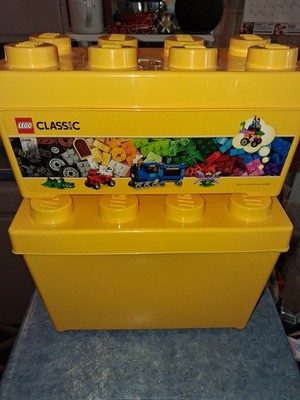 Set Of 2 LEGO Storage Brick Case 8 Stud Large Yellow Container 2012 9'' & 6'' Tall