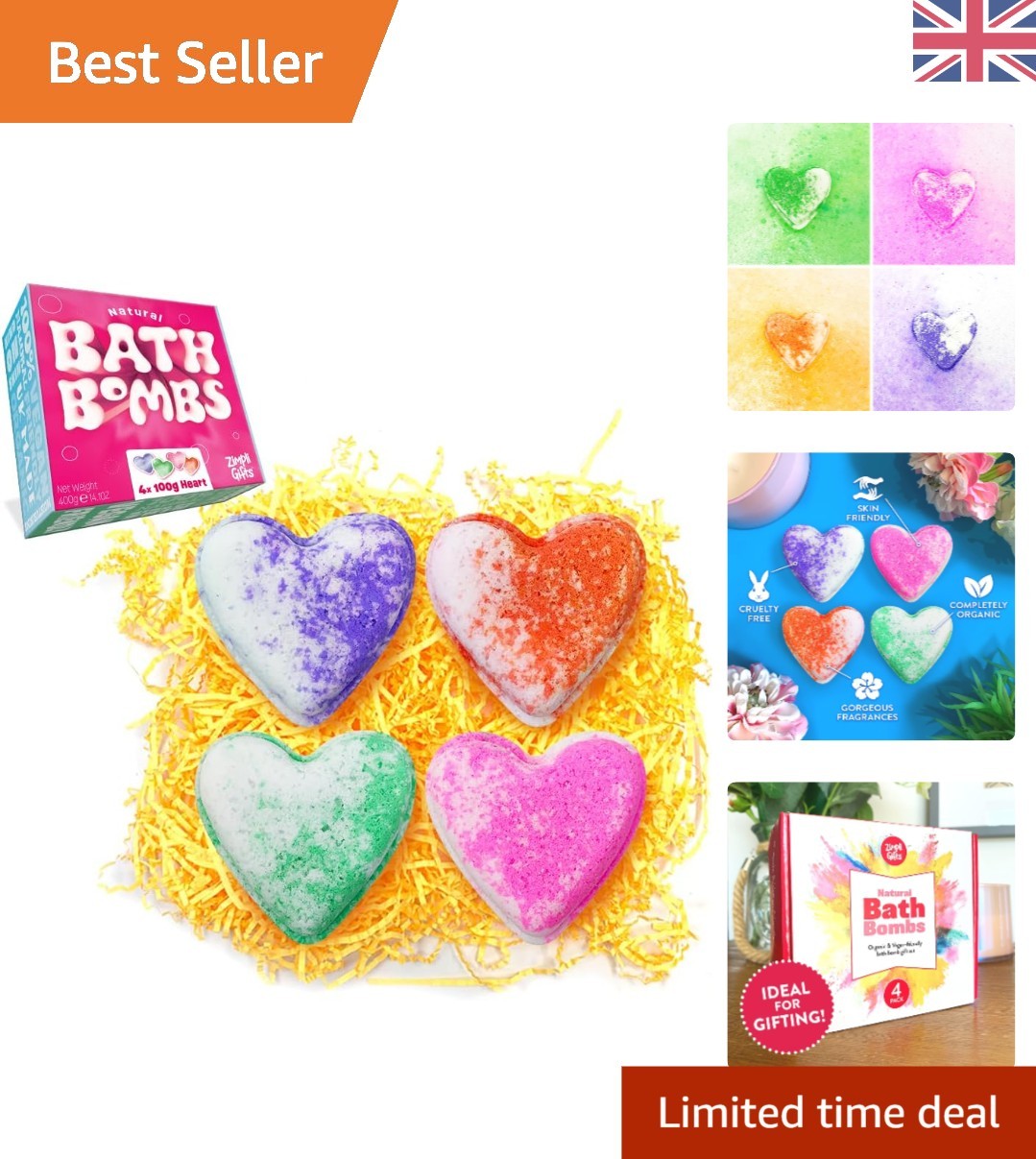 Exquisite  Bath Bombs Set: 4 Hydrating Heart Shaped Tablets for Relaxation