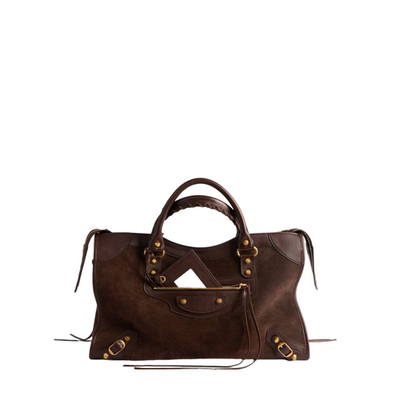 BALENCIAGA Le City Medium $3050 Moka Suede Handbag New And