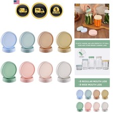 16PCS Colored Plastic Mason Jar Lids With Silicone Rings 8 Wide Mouth & 8 Reg...