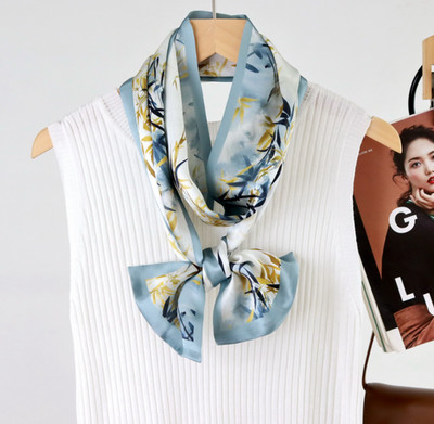 100% Silk Mulberry Shawl 150X16cm Neckerchief Bandanna Scarf bamboo leaf Print