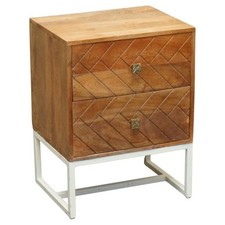 VINTAGE STYLE RECLIAMED WOOD TWO DRAWER SIDE END NIGHTSTAND LAMP WINE TABLE