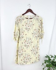 H&M Yellow Pink Floral 3/4 Sleeve Shift Dress Knee Length Women’s 2 XS