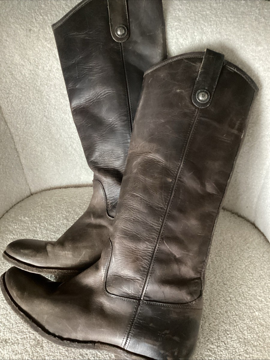 Frye Mellisa Button Tall Pull On Riding Boots Brown Leather 8.5B