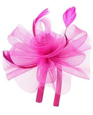 Fascinators for Women Tea Party Hat Birdcage Veil Feather Flower 1-fuchsia