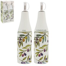 &Ouml;l Essig Keramik Flaschen Set Olivenhain K&uuml;che Esszimmer Blumen Geschenkidee