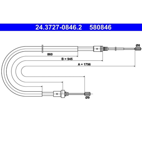 Seilzug Feststellbremse ATE 24.3727-0846.2 FüR Peugeot 208 I 207 207/207+ SW-image