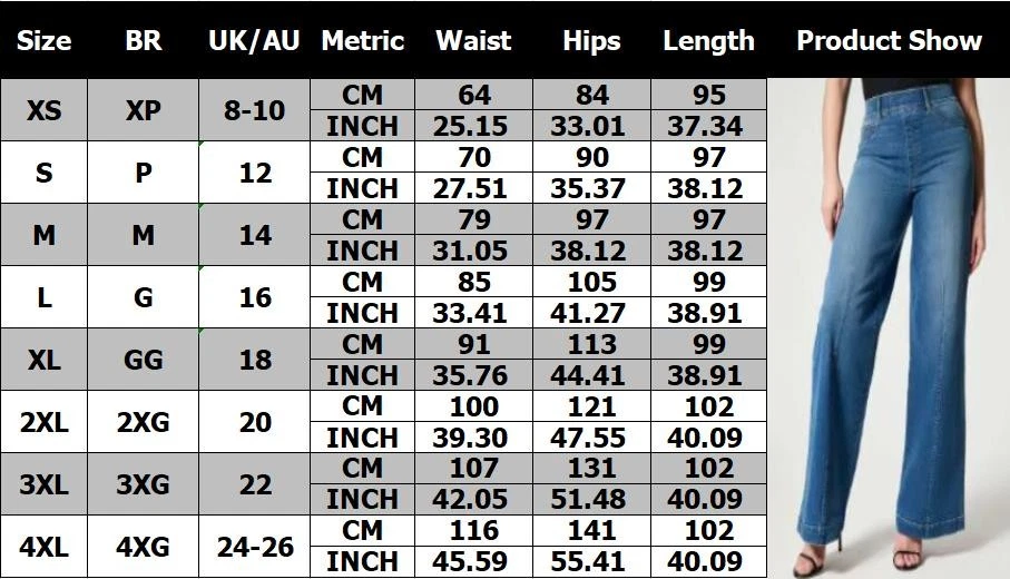 Ladies Stretch Elastics Waist Pants Wide Leg Jeans Denim Trousers PLUS SIZE 6-22 - Image 3 of 4