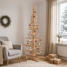 Wooden Christmas Tree KOTKA 240 cm Solid Pine Wood Brown Finish