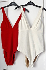 BNWT M&S textured padded plunge tummy control swimsuits ivory - copper 14 16 18