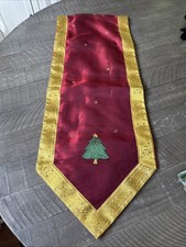Christmas Red  Gold with Christmas Tree Table Runner 72" Long