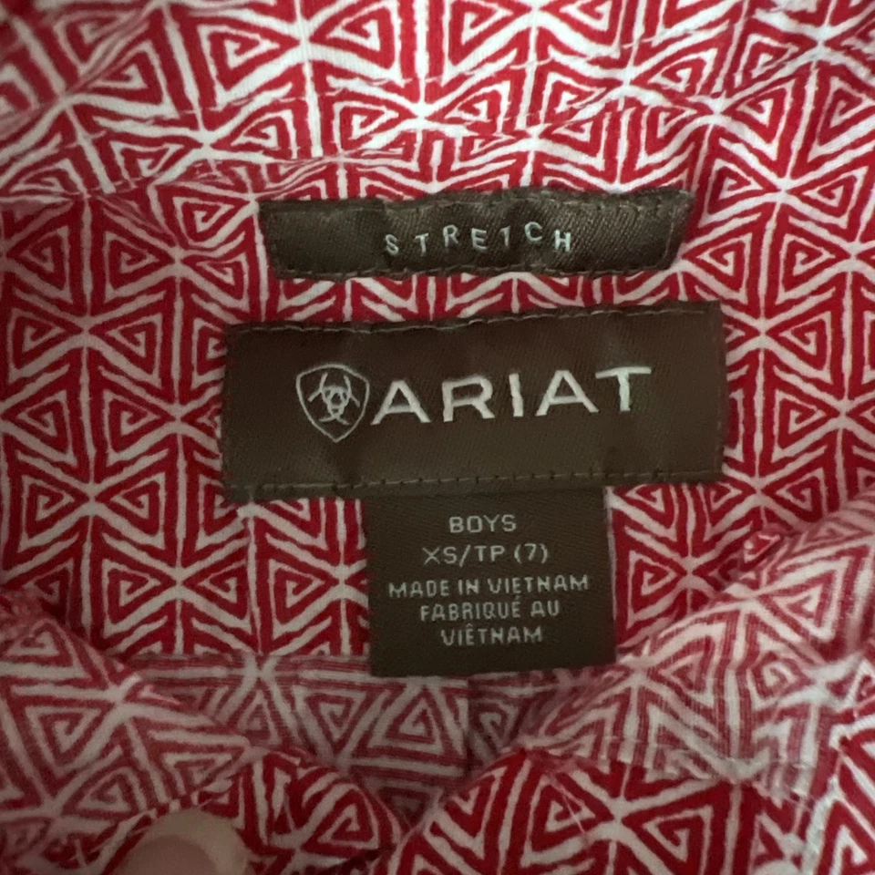 Ariat Niños XS/Tp (7) Manga Larga Color Rojo con Un Patrón Foto 4 de 4