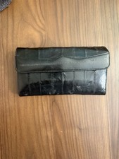 Genuine Eel Skin Wallet Clutch Checkbook Black Card Slots Korea Vtg 7 X 3.75"