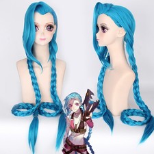 League of Legends Cosplay Wigs Hero Jinx Long braid Cosplay Party Blue Wig 120cm