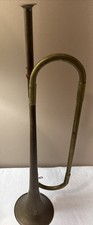 Vntg /Antique Single-Coil Tube Military Solid Brass Bugle Patina From Age