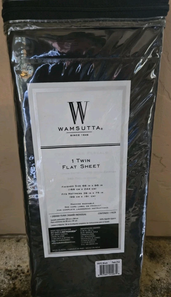 Lençol plano duplo Wamsutta preto algodão egípcio 350 fios contagem legal percal! - Imagem 2 de 2