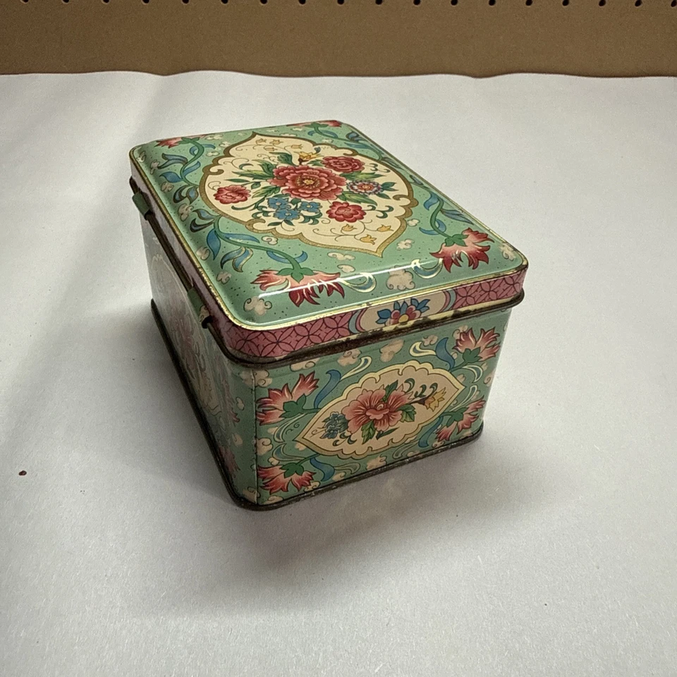 (2) Latas florales vintage diseñadas por Then Made In England pequeñas 4" x 3" × 2,25" Foto 4 de 4