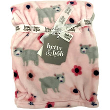 Betty  Bob Pink Bear Flower Fleece Baby Girl Blanket 30x40 Lovey Security NWT