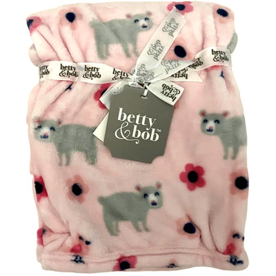 Betty & Bob Pink Bear Flower Fleece Baby Girl Blanket 30x40 Lovey Security NWT