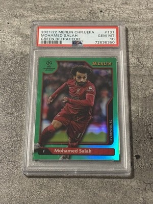 2021-22 Topps Merlin Chrome UEFA Mohamed Salah #131 Green /99 PSA 10  Pop 4