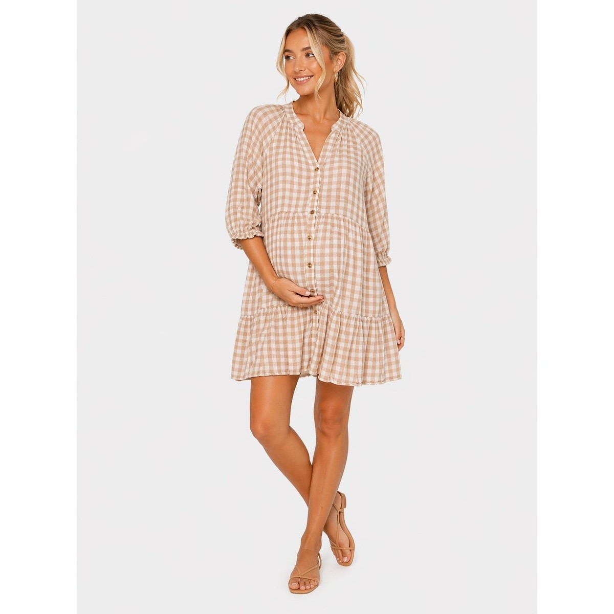 HATCH The Aurora Mini Dress Tan Gingham Cotton Maternity Nursing 2 S | eBay