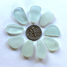 Surf Tumbled Sea Glass   Jewelry Quality  9 Very Light Aqua Pieces Med/Lg Scale