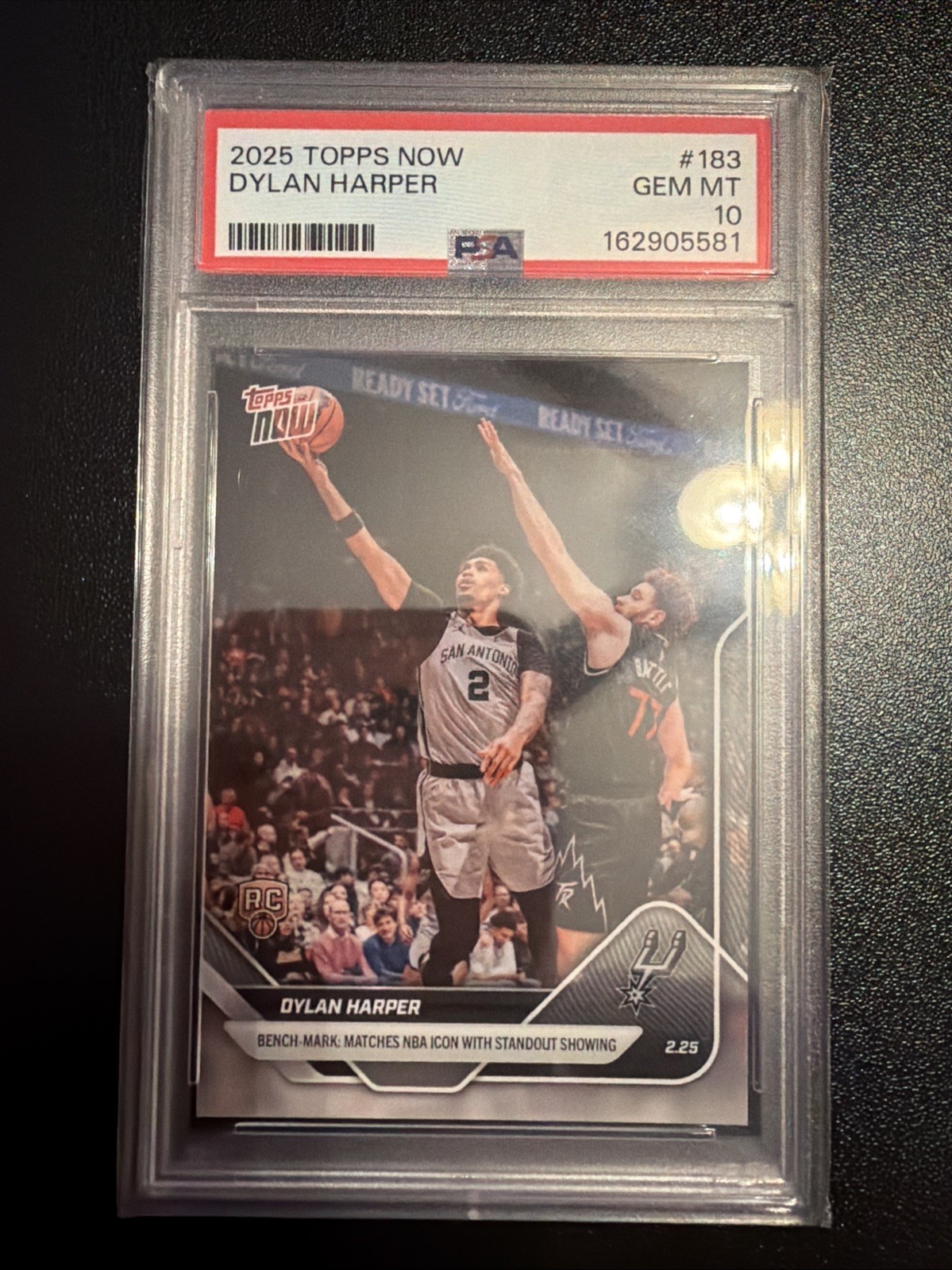 Topps Now Rookie Dylan Harper #183 San Antonio Spurs 2025-26 NBA Card PSA 10 view 1