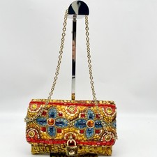Dolce & Gabbana Chain Shoulder bag Canvas mosaic pattern baguette Y2K Authentic