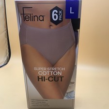 Felina Women's 6-Pack Super Stretch Cotton Hi-Cut Briefs Multicolor Large