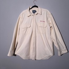 Woolrich Crema Algodón Pesado Marca del Fabricante Camisa Abotonada, Para Hombre XL